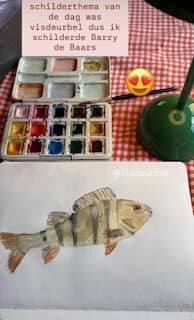 Screenshot of an Instagram post featuring a painted image of a perch.